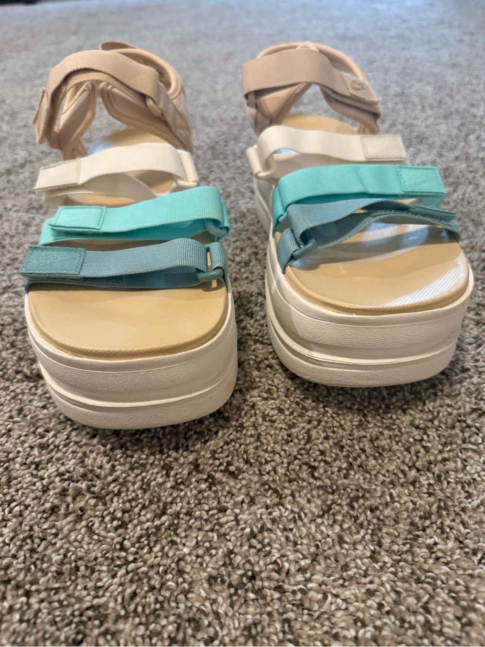 Nike Women's Multi-Color Beige and Aqua Strap Sandals - Picture 2 of 8